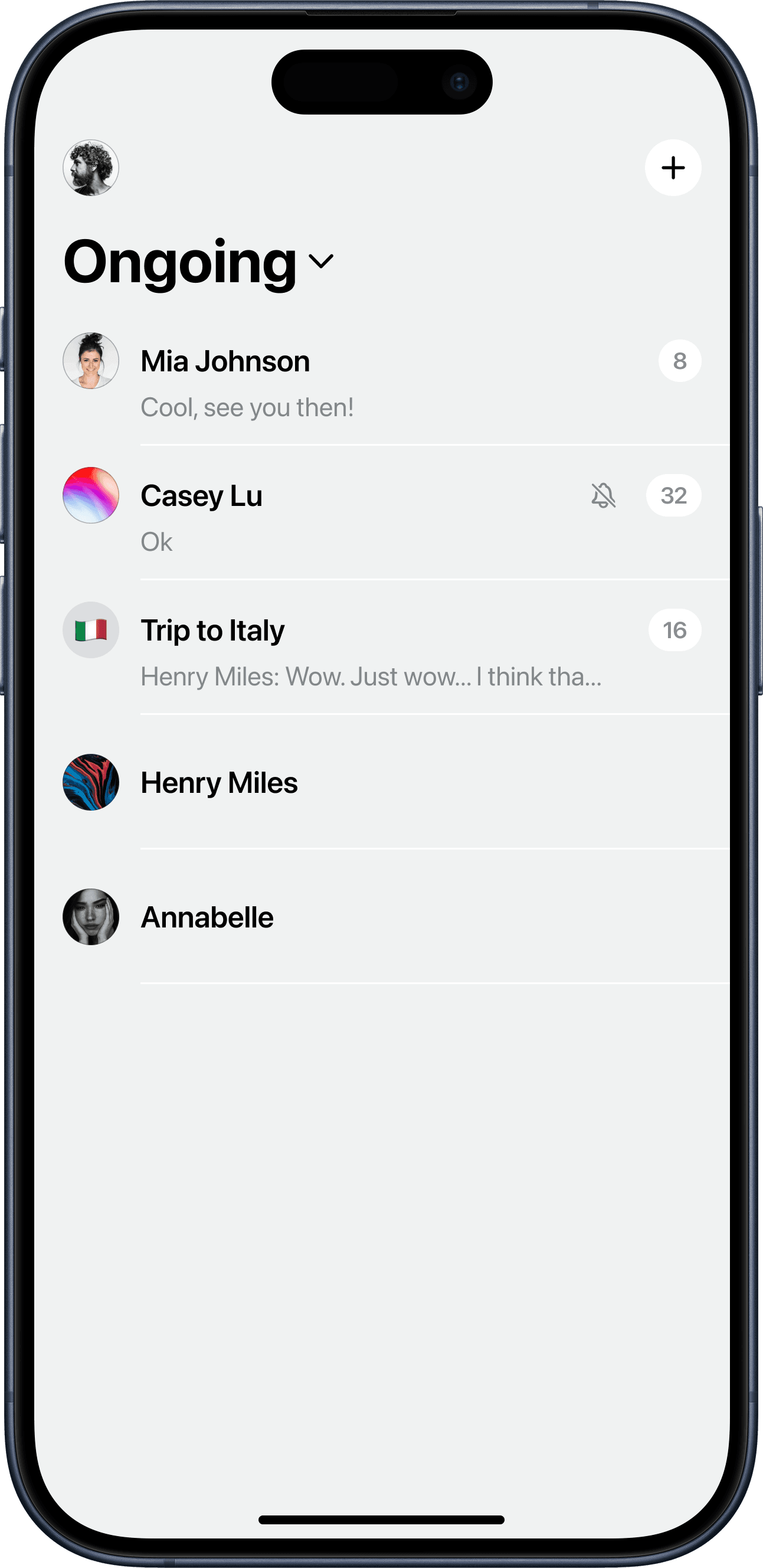 Tact running on an iPhone, light appearance