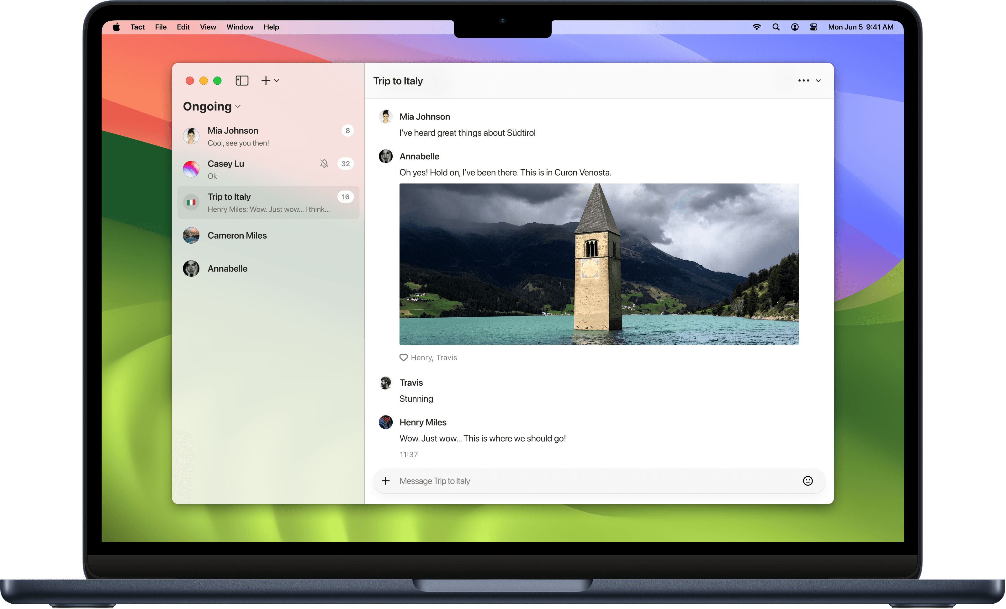 Tact running on a MacBook, light appearance